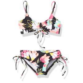 Kanu Surf Girls' Willow V-Neck Bikini Beach Sport 2-Piece Swimsuits, Tropical Dance Black, 14