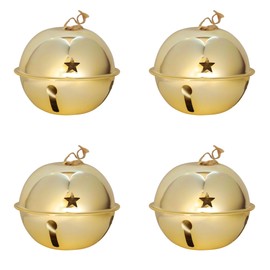 Haute Decor Adapt Nesting Jingle Bells (Shiny Gold 4-Pack) - Large Size 120 mm (4.7 inch) Diameter - Christmas Tree Ornaments for Indoor or Outdoor Use