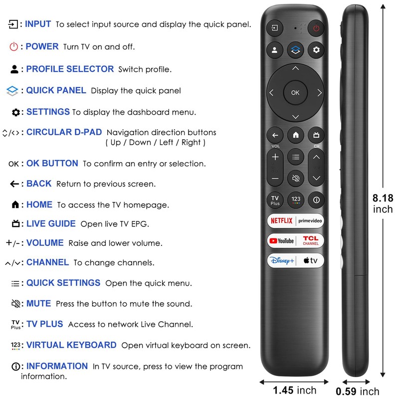 Replacement TCL TV Remote Control for 4K & 8K TVs