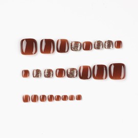 Nail Tip, 24 Pieces, Foot Thumb Nail Seal, Foot False Nail, Brown, Gold, Nail Tip, Foot Nail, Cat Eye, Autumn, Spring, Summer, Daily Life, Gel Nail Tip, Summer Nail, Summer, Wedding, Coming of Age