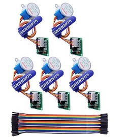 GeeekPi 5 Pack Geared Stepper Motor 28BYJ-48 5V Stepper Motor + Uln2003 Motor Driver Board + Dupont Wire Jumper Wires Ribbon Cables Compatible with Arduino