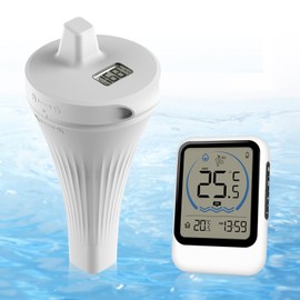 Swimming Pool Thermometer, IP68 Waterproof Digital Pool Thermometer, Wireless Swimming Pool Thermometer with Digital Indoor Temperature Receiver, for Pool, Whirlpool and Aquarium, Range up to 100 m