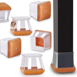 Chair Leg Floor Protectors Square Chair Leg Protectors for Hardwood Floors Silicone Caps Felt Strengthen Bottom Protection Non Slip Reduce Noise 16 Pack Clear Square L Fit:1-1/8" ~ 1-9/16" (27~40mm)