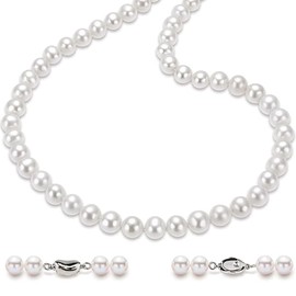 BIMER Genuine Pearl Necklace, Large, 0.3 - 0.3 inches (7.5 - 8 mm), 16.5 inches (42 cm), Quality Guarantee, Pearl Necklace, Natural 0, High-grade, Freshwater Genuine Pearl, For Ceremonies, Funerals,
