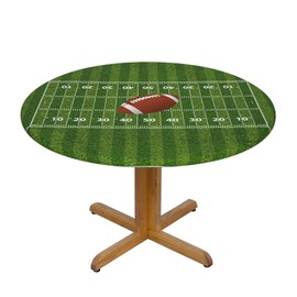 American Football Rugby Ball Round Table Cover Fitted Tablecloth with Elastic Edged Decorative Kitchen Dining Table Cloth Cover Fits 40-44" Round Table