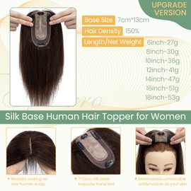 Hairro Hair Topper 100% Real Human Hair Toppers for Women 13x7cm no Bangs 12 inch Dark Brown