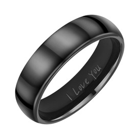 Willis Judd I Love You Mens Tungsten Ring Black 6mm In Wooden Gift Box 6mm Wedding Band Ring Mens Engagement Ring Groove Promise Ring Comfort Fit (Y)