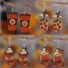 Cute Thanksgiving Coffe Earrings Autumn Maple Leaf Pie Pumpkin Beverage