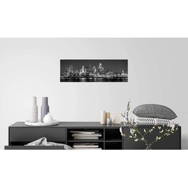 PHOTOSBYJON Canvas 2018 Philadelphia Skyline Night 12 inches X 36 inches B&W Black and WhitePhilly City Downtown Photographic Panorama Print Picture