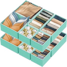 SIMPLE HOUSEWARE Foldable Drawer Organizer for Clothes/Underwear/Panty/Onesie Stocking Bin, Set of 12, Turquoise