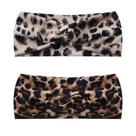 Animal Leopard Print Hair Accessories for Women Girls Leopard Hair Band for Thin Curly Hair Scarf Headband for Thick Fine Hair Bandana Cotton Boho Leopard Headband for Washing Face Spa Headbands 2 Pcs
