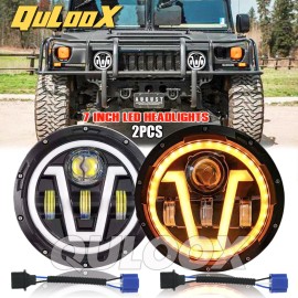QULOOX 7'' inch LED Headlights Plug & Play Headlamp For Humvee M998 M923 M35a2 Truck