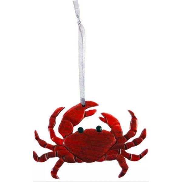 Unbranded Crab - Double-sided Wood Intarsia Christmas Tree Ornament -