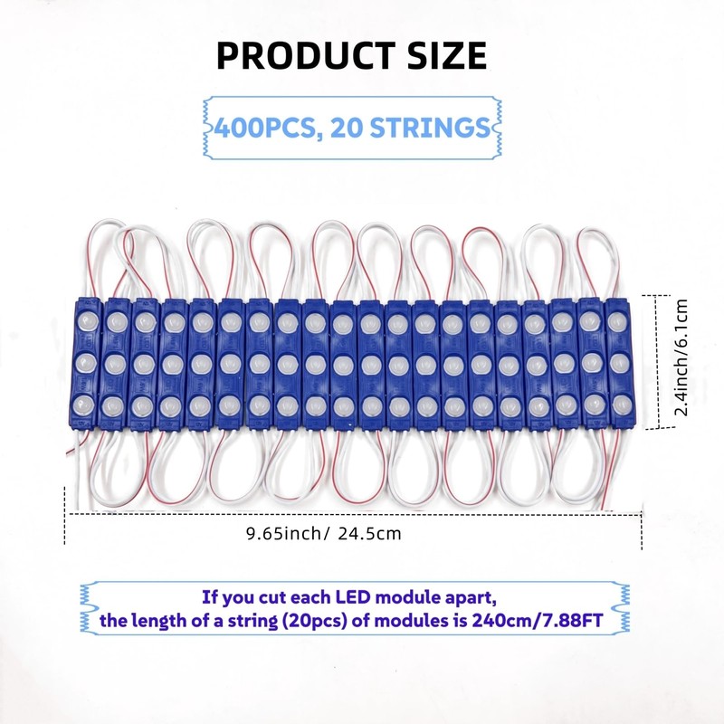 400 Pcs LED Module Blue Light 1.5W Storefront Decoration Lights