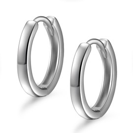 day.berlin Small 925 Silver Earrings 18 Carat White Gold Plated Folding Hoop Earrings 16 mm Diameter 2 mm Thick, Rhodium Plated and Waterproof for Women, Sterling Silver