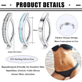 FIOROYAL Pack of 3 Belly Button Piercings, Silver 14G Clicker Piercing, Belly Button Piercing, CZ Opal Belly Button Piercing, Gold/Silver, Reverse Curved Navel, Sterling Silver, Belly Button Piercing