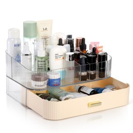 Acshio Clear Makeup Organizer with Drawer, Skincare Cosmetic Storage Display Case for Vanity, Stackable Bathroom Perfume Countertop Dresser Top Organizer for Lipsticks, Beauty Products