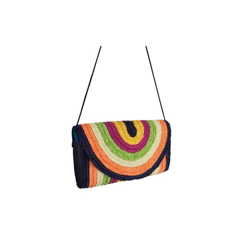 Eye Catch - Whitney Straw Ladies Clutch Shoulder Bag Multicoloured