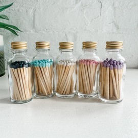 Premium Minimalist Wooden Safety Matches in Glass Vial with Striker - 50 Wooden Matches, 1.9" Tall, Decorative, Candle Accessories - Pink (MB50NL)