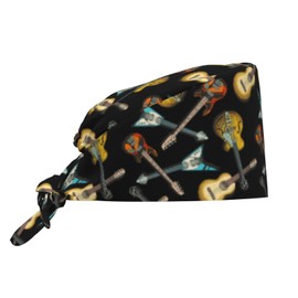 Vintage Guitar Working Cap Scrub Cap with Sweatband Adjustable Unisex Men Women Tie Back Hat Nurse Surgical Caps