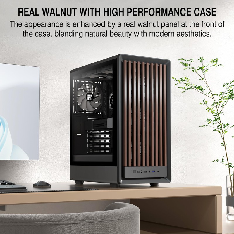 FOIFKIN M1 PC Case -Walnut Front pane Pre-Installed 4 PWM
