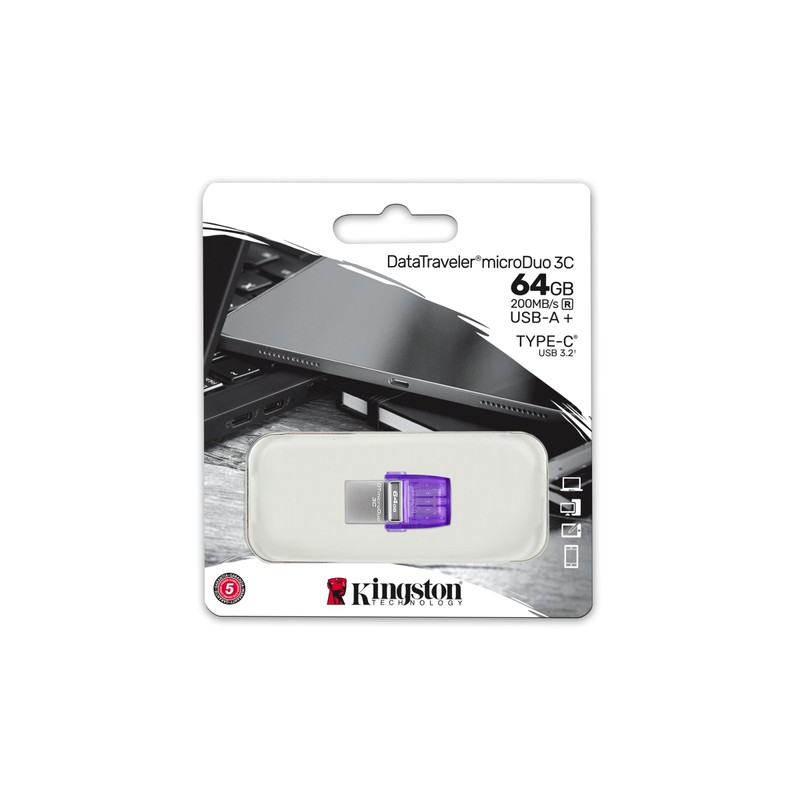Kingston USB Data Traveler MicroDuo 3C, Capacidad: 64GB, USB Type-C