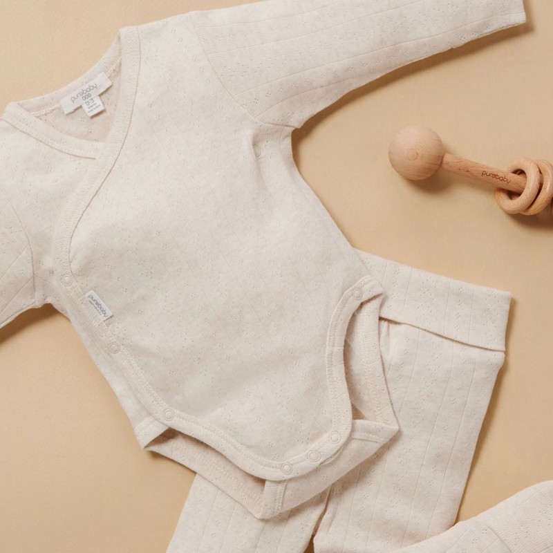 Purebaby Pointelle Footed Leggings - Wheat Melange, 00