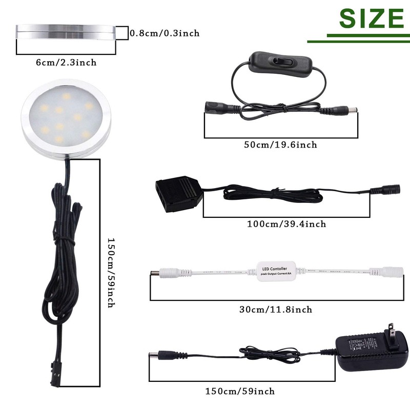 Dimmable LED Under Cabinet Puck Lights AIBOO 3 Lamps Kit