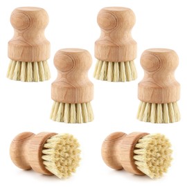 6 Packs Bamboo Dish Scrub Brushes，Kitchen Wooden Dish Scrubber Brush Dishwashing Scrubbers with Natural Sisal Bristles for Cleaning Pots, Pans, Sink, Woks,Vegetables