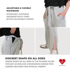Inspired Comforts Women Tearaway Post Surgery Recovery Pajama Pants with Side Snaps & Pockets | 2XL, HGrey