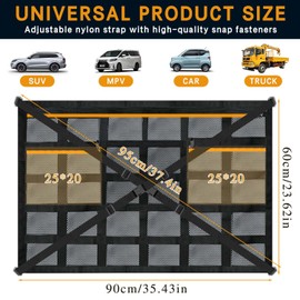 Luggage Net Car Roof, 90 x 65 cm Roof Net Car Indoor, Storage Net, Car Net Roof Canopy with Adjustable Cross Straps and 3 Independent Zip Pockets for Four Roof Armrests Jeeps, Van, SUV