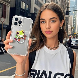 Rana, soporte para anillo de teléfono, divertido soporte para teléfono con hongos, soporte para agarre para dedos de 360 grados, soporte para teléfono inteligente y tabletas (4 agarres para anillo de