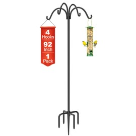 Tikimilor 4-Hooks Shepherds Hooks for Outdoor, 92" Heavy Duty Bird Feeder Pole with 5 Prongs Base, Adjustable Garden Hook for Hanging Solar Light, Lanterns, Plant, 1pack
