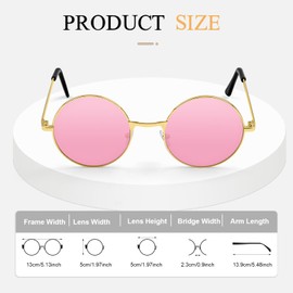 CHRORINE Hippie Sunglasses Round 70s Retro Glasses for Women Men Party Accessory Festival Fashion Vintage Sunglasses (Gold Frame Pink Lens)