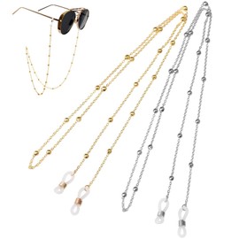 2 Pcs Glasses Chains, Spectacles Cord Beaded Eyeglass Chain Glasses Strap Sunglasses Lanyard Glasses String Chains for Men and Women(Gold, Silver, 28inch Long)