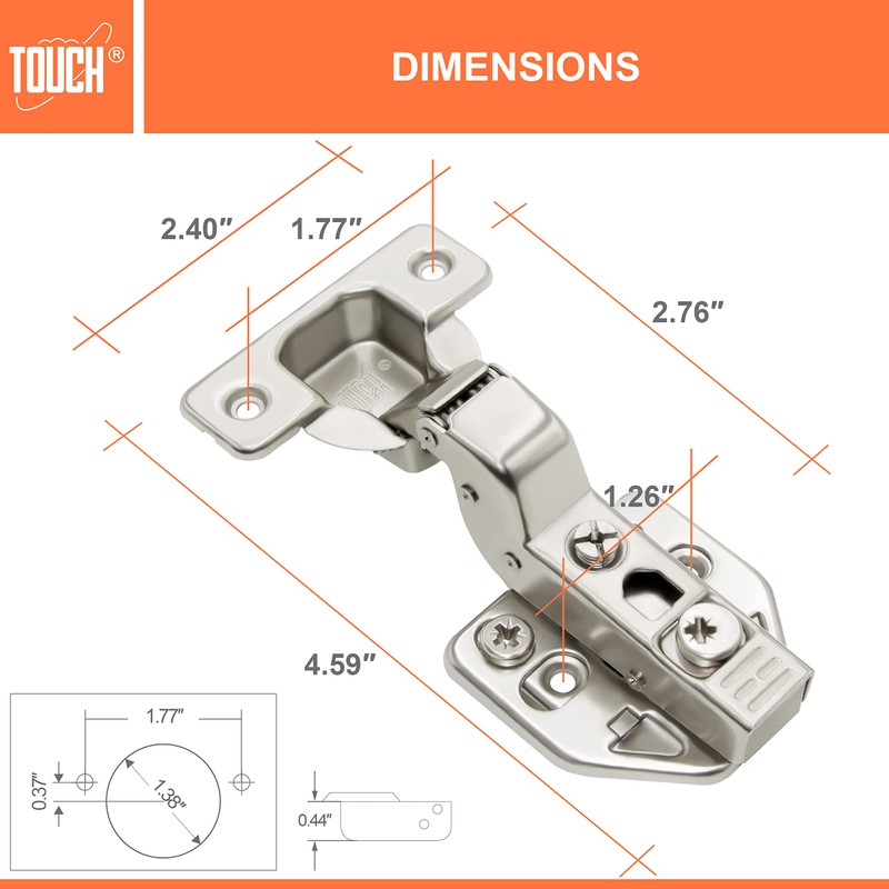 TOUCH Cabinet Hinges (1 Pair, 2 PCS) Inset Soft Push