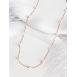 MINACHI Gold Plated Dainty Chain Imitation Pearl Choker Necklace for Women, Trendy Simple Elegant Minimalist Fashion Jewelry Gift for Women