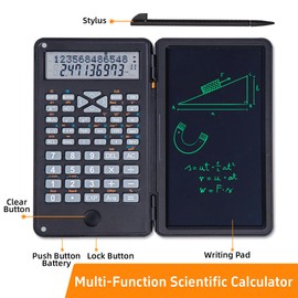 DPEDUAI Scientific Calculator with Writing Pad, 240 Computing Functions, Foldable Case, HD Screen, Anti-Deletion Lock & One-Click Clear, Perfect for School, Finance & Engineering (Sky Blue)