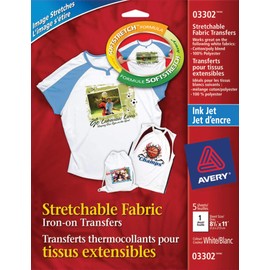 Avery Stretchable T-Shirt Transfers for Inkjet Printers, White, 5 Pack (3302)
