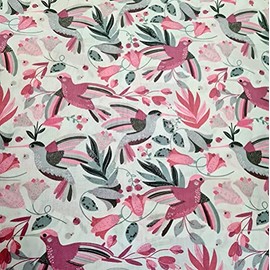 100 x 160 cm Bird 100% Cotton Fabric Children, Sold by the Metre, Craft, Sewing Fabric (Bird Hummingbird Pink Grey, 100 x 160 cm