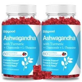 Sijigood 2 Pack Ashwagandha Gummies with L-theanine, Ashwa Root Supplement Gummy for Women Men, 120 Mixed Berry Flavored Gummies