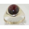 Solid Sterling Silver Ring, Natural Cabochon Garnet Mens Signet Ring