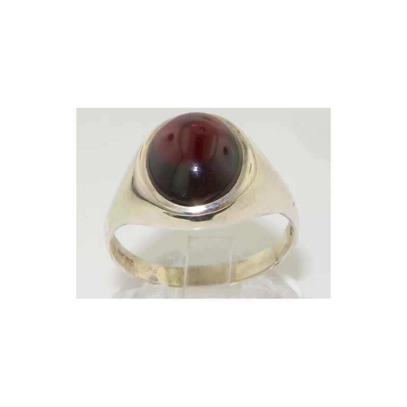 Solid Sterling Silver Ring, Natural Cabochon Garnet Mens Signet Ring