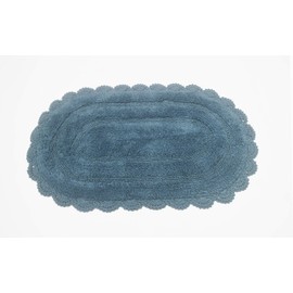 Chardin Home - 100% Pure Cotton - Crochet Oval Bath Rug with Latex Spray Non-Skid Backing, Mat Size: 21''x34'', Provencial Blue