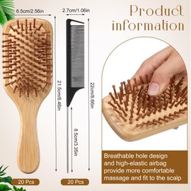 Meanplan 40 Pcs Bamboo Hair Brush Set for Women Hair Growth Detangle Tail Comb Wooden Paddle Hairbrush for Massaging Scalp Women Men Mother's Day Wedding(Square Head)