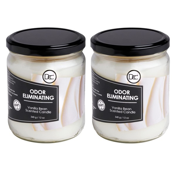 Vanilla Two Pack Odor Eliminating Highly Fragranced Candle - Eliminates 95% of Pet, Smoke, Food, and Other Smells Quickly - Up to 80 Hour Burn time - 12 Ounce Premium Soy Blend