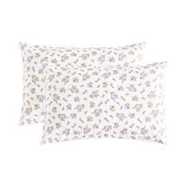 Wake In Cloud - Floral Pillow Cases, Coquette Cottagecore Aesthetic Flower Shabby Chic Rose Pattern, Set of 2 Soft Pillowcases Pillow Shams Covers, White Purple, Standard Size 20x26 Inches