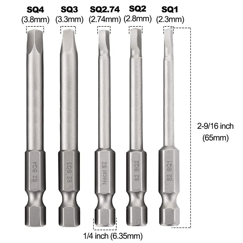 Saipor 10PCS Magnetic Square Head Screwdriver Bits Set 1/4'' Hex