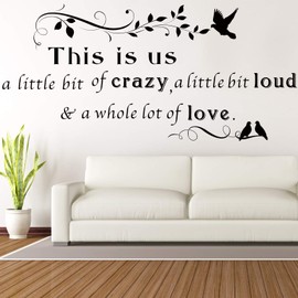 This is Us Crazy Loud Love Wall Stickers Family Lettering Wall Decals Inspirational Saying Stickers for Living Bedroom Home Decorations