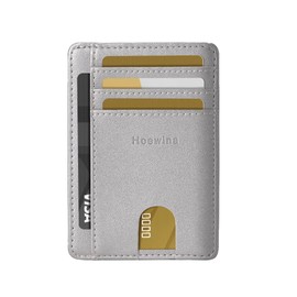 Hoewina Slim Wallet for Men, Credit Card Holder Wallet, Minimalist Design - RFID Blocking Front Pocket Leather Thin Wallet for Men and Women(Sand Silver)